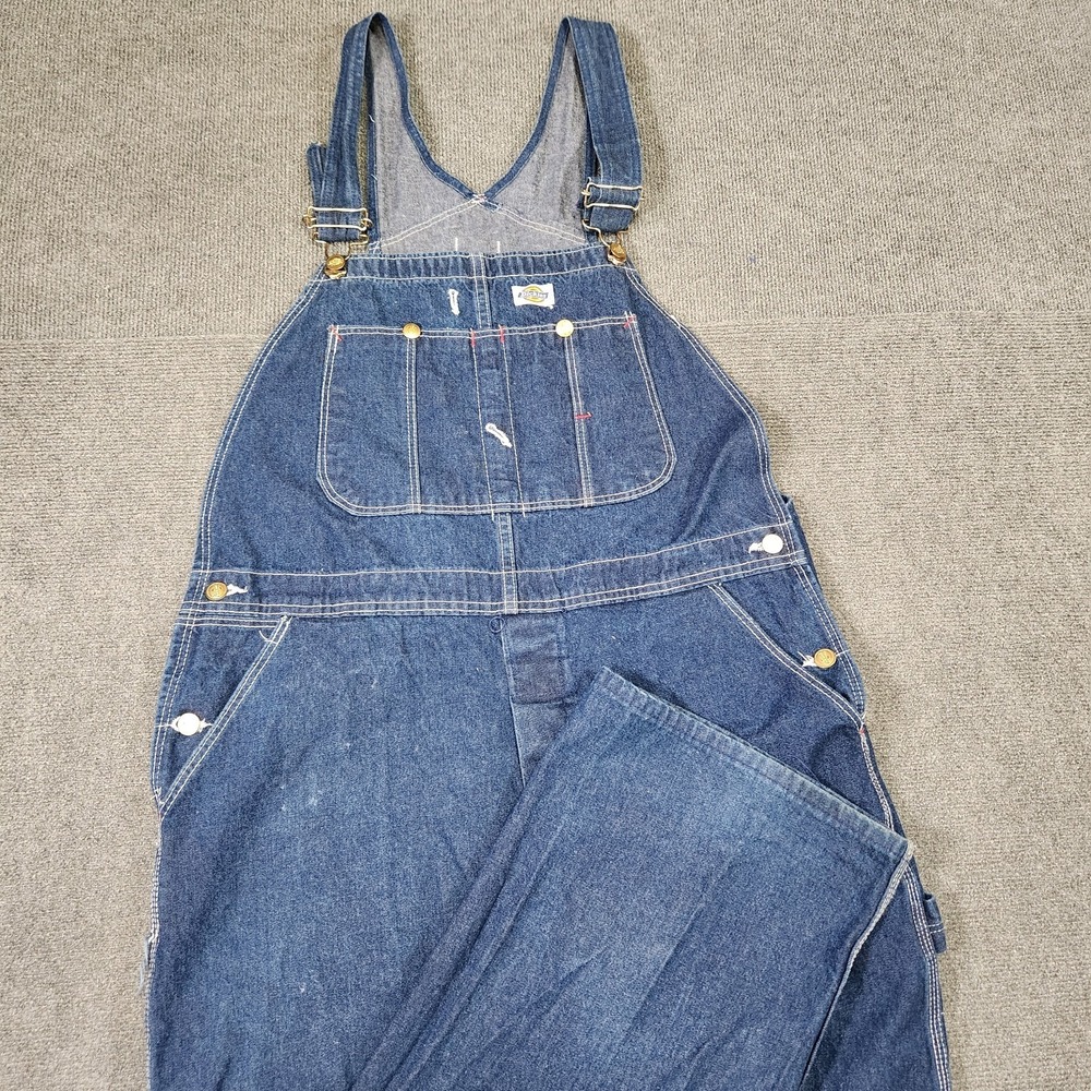 Vintage Dickies Bibs Overalls Men 38x32 USA Made Denim Workwear 80s 90s Blue